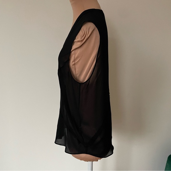 Helmut Lang Silk Chiffon Black V-Neck Sleeveless Button Down Raw Trim Top Size S - Picture 5 of 12